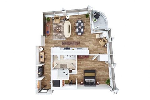 Floor plan for 1 bed, 1 bath, 845 sqft